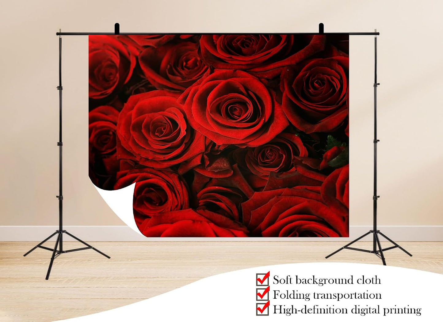 UPXIO 10x10ft Luxury Red Rose Bouquet Backdrop Dense Floral Blooms Photo Background Tapestry for Wedding Anniversary