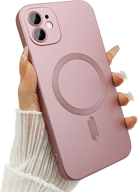 ankofave 12 12 6.1"-Pink Magnetic Case for iPhone Phone Case for Women/Men, Shockproof Matte Luxury Soft Metallic