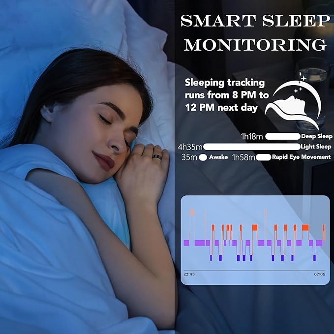 Smart Health Ring for Women Men Fitness Tracker with Heart Rate, Blood Oxygen, Blood Pressure, Sleep Monitoring, Step Counting, IP68 Waterproof for iOS and Android, No Subscription Fee, Silver 6
