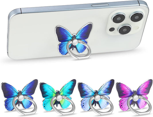 Bremorou 4Pcs 360 Butterfly Cell Phone Ring Stand Holder Cute Metal Butterfly Shaped Cellphone Grip Rotating Metal Hand