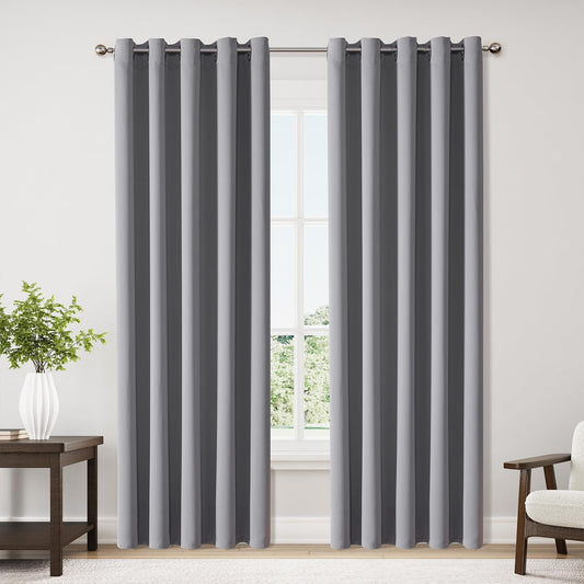 ChrisDowa Blackout Curtains - Extra Wide Thermal Insulated Room Darkening Panels | Light Grey, 70 x 84 Inch