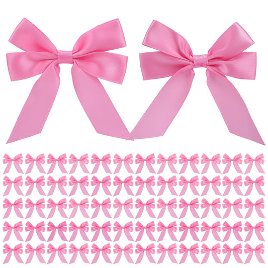 Aoxgoufo 60 Pcs 3.35 Inch Satin Ribbon Bows in Premium Box for Christmas Gift Wrapping, Wedding Party Decorations- Assorted Colors (Pink(60 Pcs))