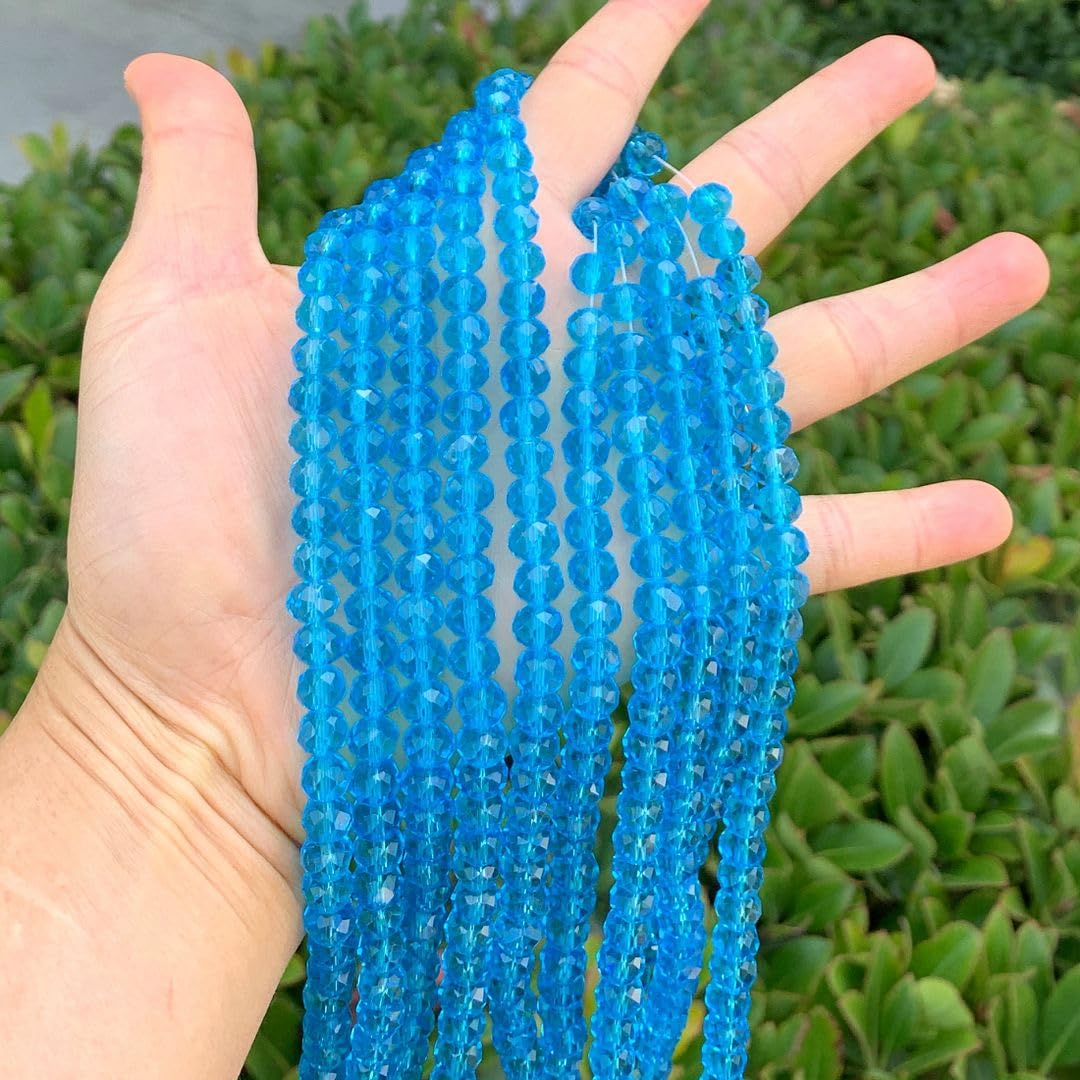 350pcs Czech Faceted Rondelle Crystal Glass Loose Beads 8mm Spacer Bulk Aquamarine Blue for DIY Craft Jewelry Making CCR810