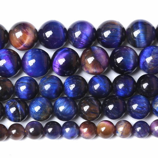 180pcs 4MM Natural Stone Galaxy Blue Purple Tiger Eye Stone Round Beads Loose Beads for Jewelry Making DIY Bracelet 2 Strands 32"