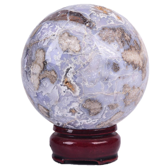 JIC Gem Large Blue Cherry Blossom Agate Crystal Ball with Stand Crystal Sphere Natural Sakura Flower Agate Stone Reiki Healing Meditation Witchcraft Home Decor 2.7-3.1 inch(70-80mm)
