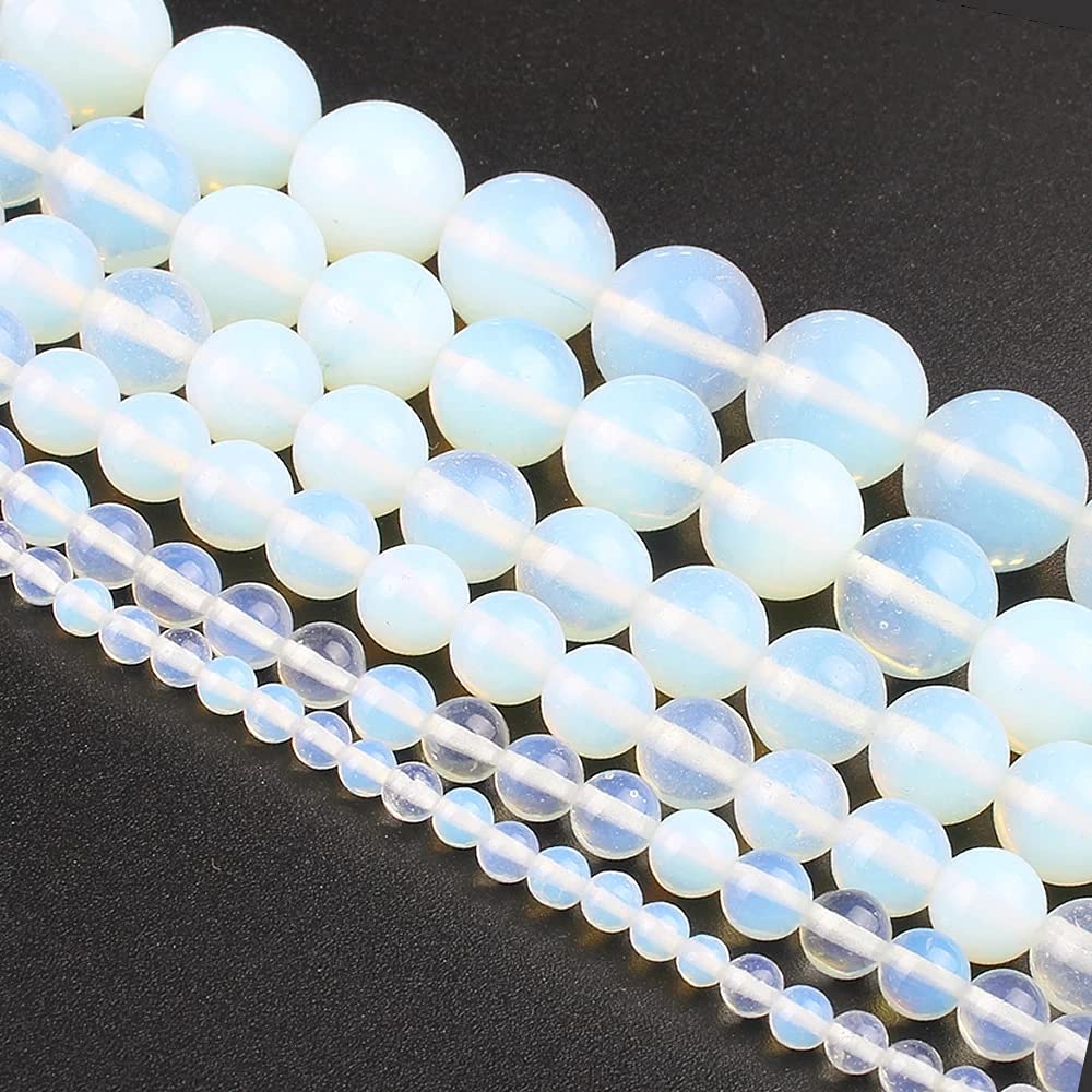 8mm 45pcs Beads White Moonstone Bracelets Pendants Charms Loose Spacer Necklaces Chandelier Earrings Round Accessories Crafts Antique Ornament Findings (8mm, Opal)