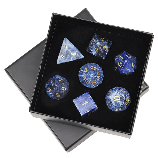 mookaitedecor 7 PCS Sodalite Crystal Polyhedral DND Dice Set, Polished Tumbled Stones Dices for RPG MTG Table Games Home Decoration