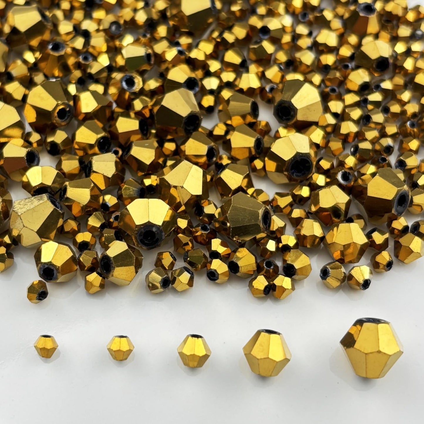 Pinhoollgo 1310pcs Bicone Crystal Glass Beads 2mm 3mm 4mm 6mm 8mm Faceted Crystal Spacer Beads for Bracelets Necklace Pendants Earrings DIY Jewelry Craft Making(Gold)