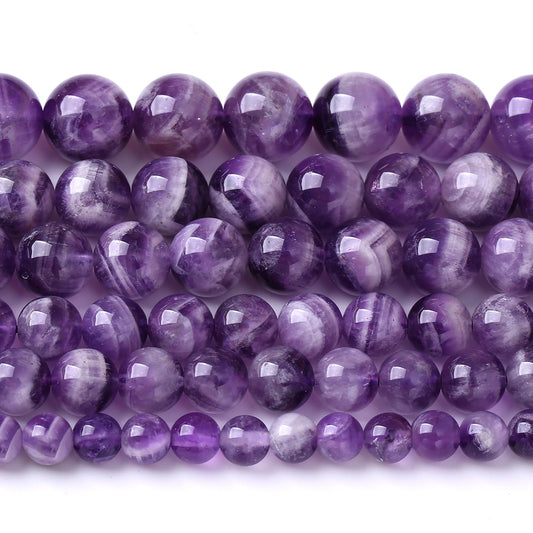 75PCS 10MM Purple Amethyst Dream Lace Beads Natural Quartz Crystal Stone Loose Beads for Jewelry Making DIY Bracelet Grade A+