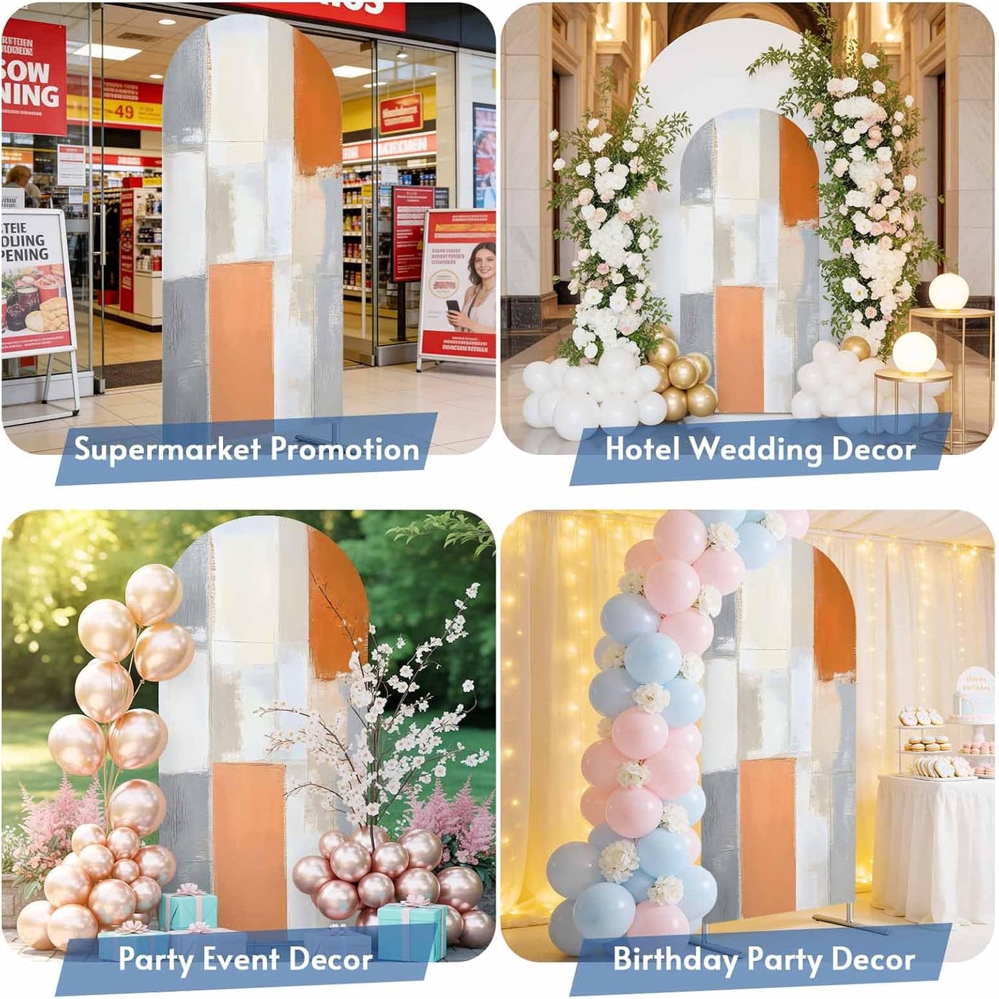 Jnbasdffb 6.6 Modern Orange Beige Wedding Arch Cover,Stretchy Spandex Arch Backdrop Stand Covers FT,Abstract Oil