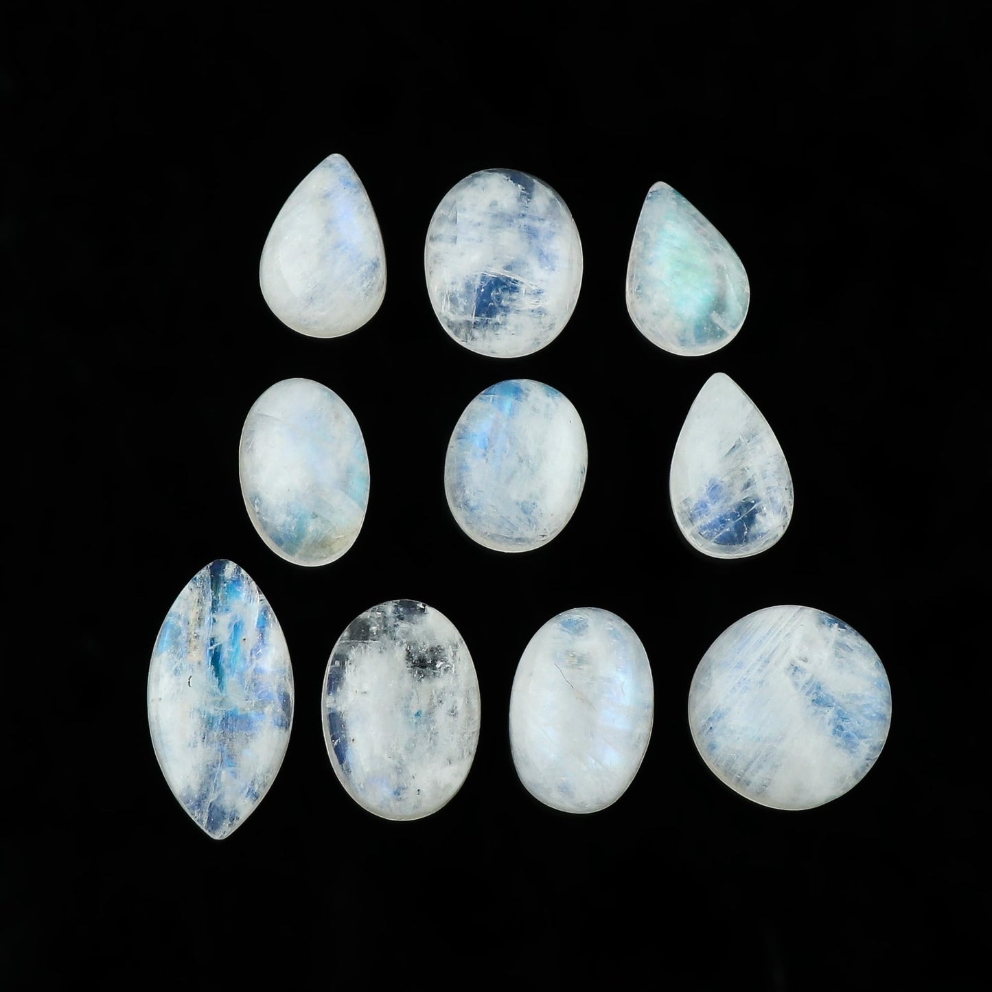 CRYSTALIS (Pack of 5) Rainbow Moonstone (15-20mm) Natural Loose Gemstone Wholesale Bulk Cabochons Jewelry Making Supply, Chakra Healing Polished Stones, Wire Wrapping, DIY, Gem Collection