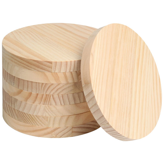 8 Pack 8 Inch Round Wooden Plaque, 3/4 Inch Thick Unfinished Wooden Circle Plaque, Natural Pine Wood Coaster Base for Craft Projects, Sign, Painting, Woodcarving, Engraving