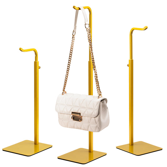 Josmimic 3 Pack Purse Holder Handbag Display Stand: Gold Hanger Rack for Bags, Purses, and Wreath, Adjustable Hook Stand for Tabletop, Closet, and Retail Use for Vendors