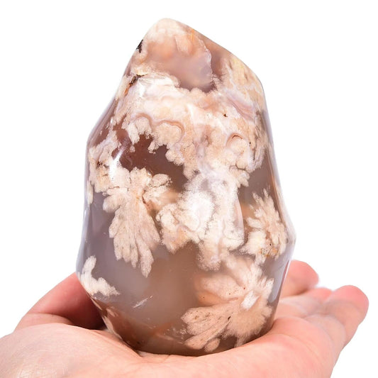 AMOYSTONE Cherry Blossom Agate Flame Shaped Stone Towers Obelisk Flower Agate Natural Healing Crystal Quartz Reiki Energy Decoration Home Office 0.6-1.0LBS