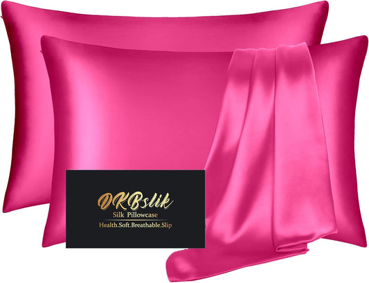 Skiennix Mulberry Silk Pillowcase Set - Anti-Acne & Hair Care | Queen Size, Hot Pink, 2 Pack