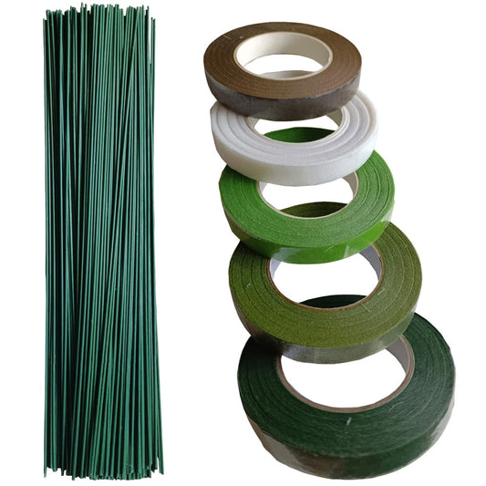 Arlai Floral Arrangement Kit - Floral Tools 5 Rolls Flower Paper Tape with 50 Pcs 16" Floral Stem Wire for Floral Arrangement Artificial Bouquet Stem Wrap Florist