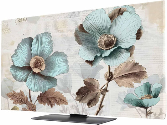 Yukro 85 Inch, 74"x42" Blue Broccoli Indoor TV Dust Cover, Vintage Flower Victorian Style Elastic TV Dustproof Cover