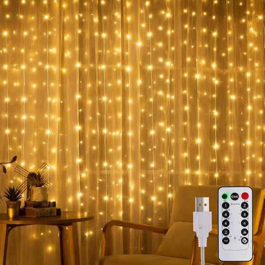 Tuanse 195 LED Curtain Lights - 6.5 x 5 Feet Fairy Backdrop with 8 Modes & Remote for Indoor/Outdoor Decor
