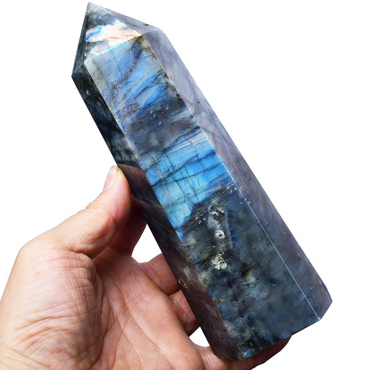 FZBHRO Large Labradorite Towers Crystal Point Obelisk 6 Faceted Healing Crystal Stone Wand for Meditation Gift 0.8-1.3 Pound