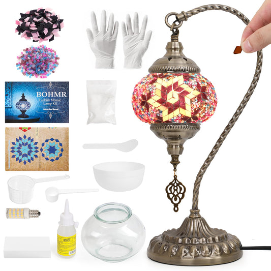 BOHMR DIY Turkish Mosaic Lamp Kit for Adults,Swan-Neck Stained Glass Lamp Making Kit- Easy,Fun,No Experience Needed, Mosaic Art & Craft Project Kits for Adults & Teens,Make Your Own Table Lamp,Purple