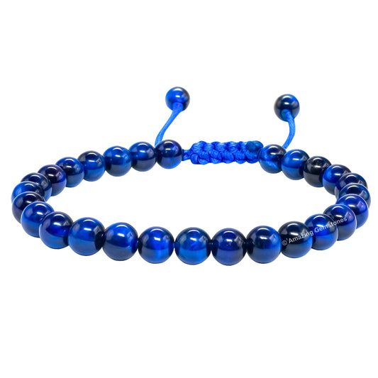 Amazing Gemstone Blue Cats Eye Bracelet for Women Men's Gifts - Protection Healing Crystal Bracelet - 6mm Gemstone Beaded Adjustable Bracelet Pulseras Para Hombres Mujer Stocking Stuffers