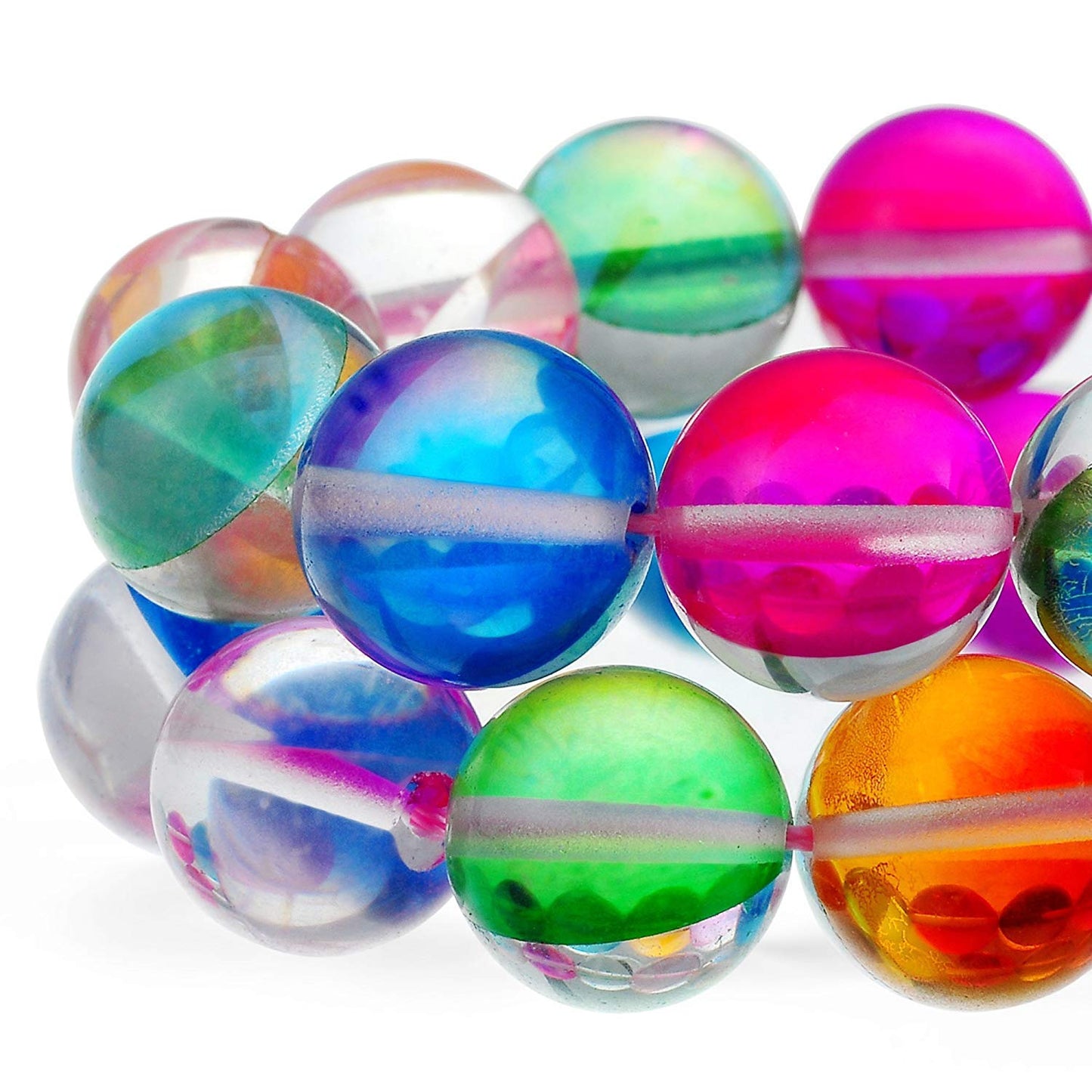RUBYCA Round Moonstone Crystal Glass Beads Aura Iridescent for Jewelry Making (1 Strand, 12mm, Mix)