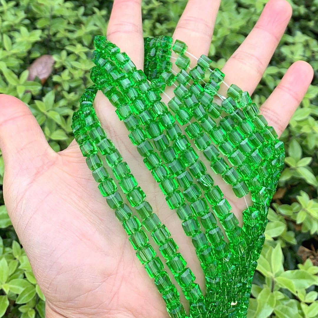 200pcs Czech Faceted Cube Crystal Glass Loose Beads Spacer Bulk 6mm (0.24 Inch) Peridot Green for DIY Jewelry Craft Making CCC616