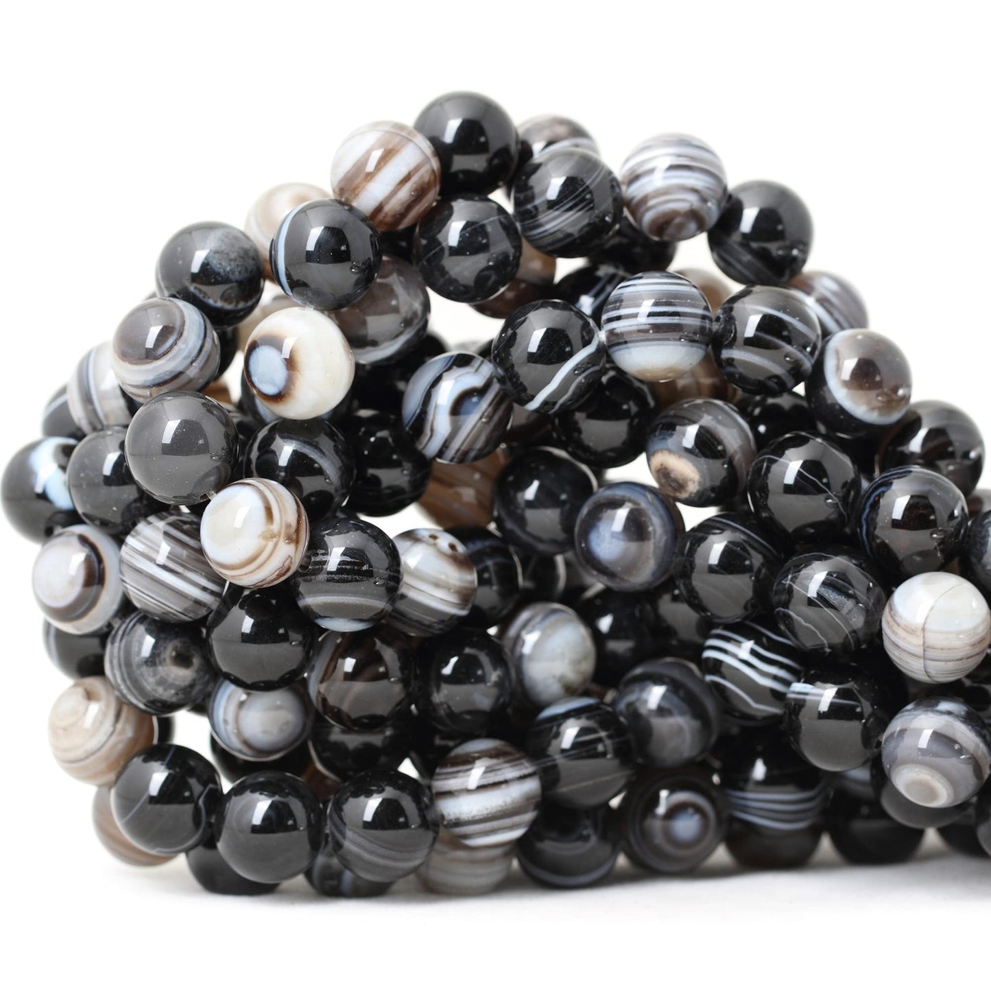CHEAVIAN 35PCS 10mm Black Striped Agate Round Loose Beads DIY Bracelet Necklace Materials 1 Strand 15"