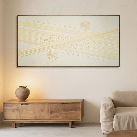 Abstract Wall Art for Living Room Canvas Painting Framed Boho Decor, Cuadros para Sala Elegantes y Modernos Dormitorios, Bedroom Office Handmade Large Size 29"x58" with Tools Kit (Light Yellow)