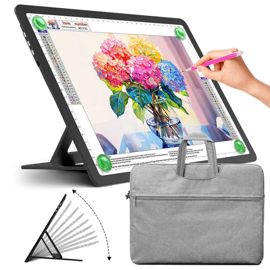 Zocelight Rechargeable A4 Light Pad with Built-in Stand & Bag,Super Bright Magnetic Light Box For Tracing,Wireless Diamond Art Light Board with Side Buttons, Light Table for Diamond Painting,Sketching