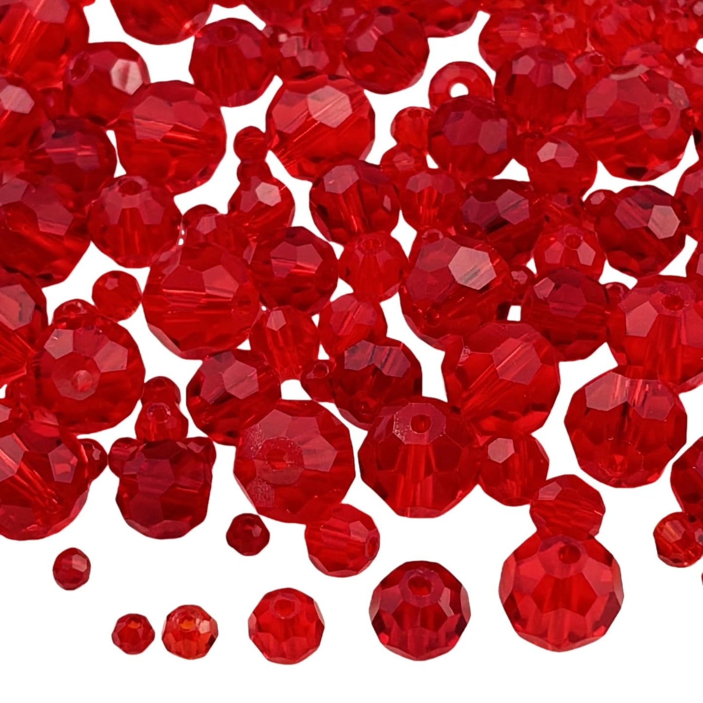 Honkoolly 480pcs Crystal Glass Beads 3mm 4mm 6mm 8mm 10mm Round Faceted Glass Spacer Beads for Bracelets Necklace Earring DIY Jewelry Making Craft(Red)