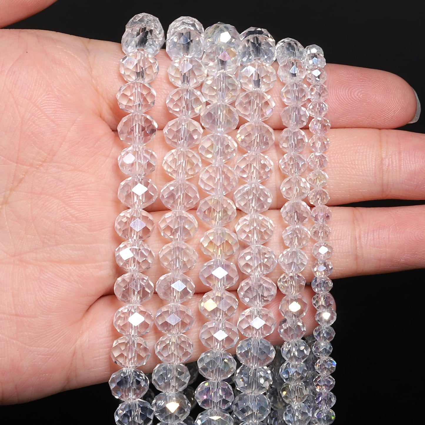 NITOPUPU 300pcs 8mm Crystal Glass Beads for Jewelry Making Faceted Rondelle Flat Beads for Bracelets Necklace Earrings DIY Crafts (AB White Crystal Bead)