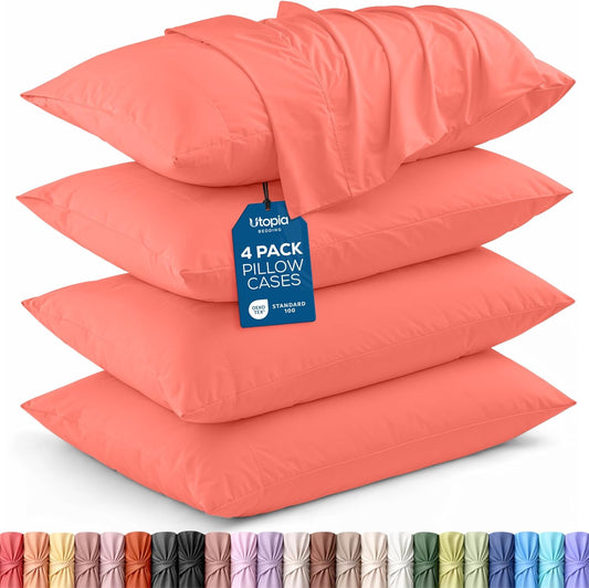 Utopia Bedding King Pillow Cases - Soft Brushed Microfiber - 4 Pack | Fade Resistant 20 X 40 Inches (Coral)
