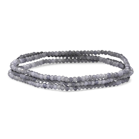 Bling Jewelry Genuine Natural Tiny Lolite Faceted Ombre Multicolor Petite Seed Caviar Rondelle Beads Blue Grey Stretch Bracelets For Women Teens Stackable Set of 3 Strands
