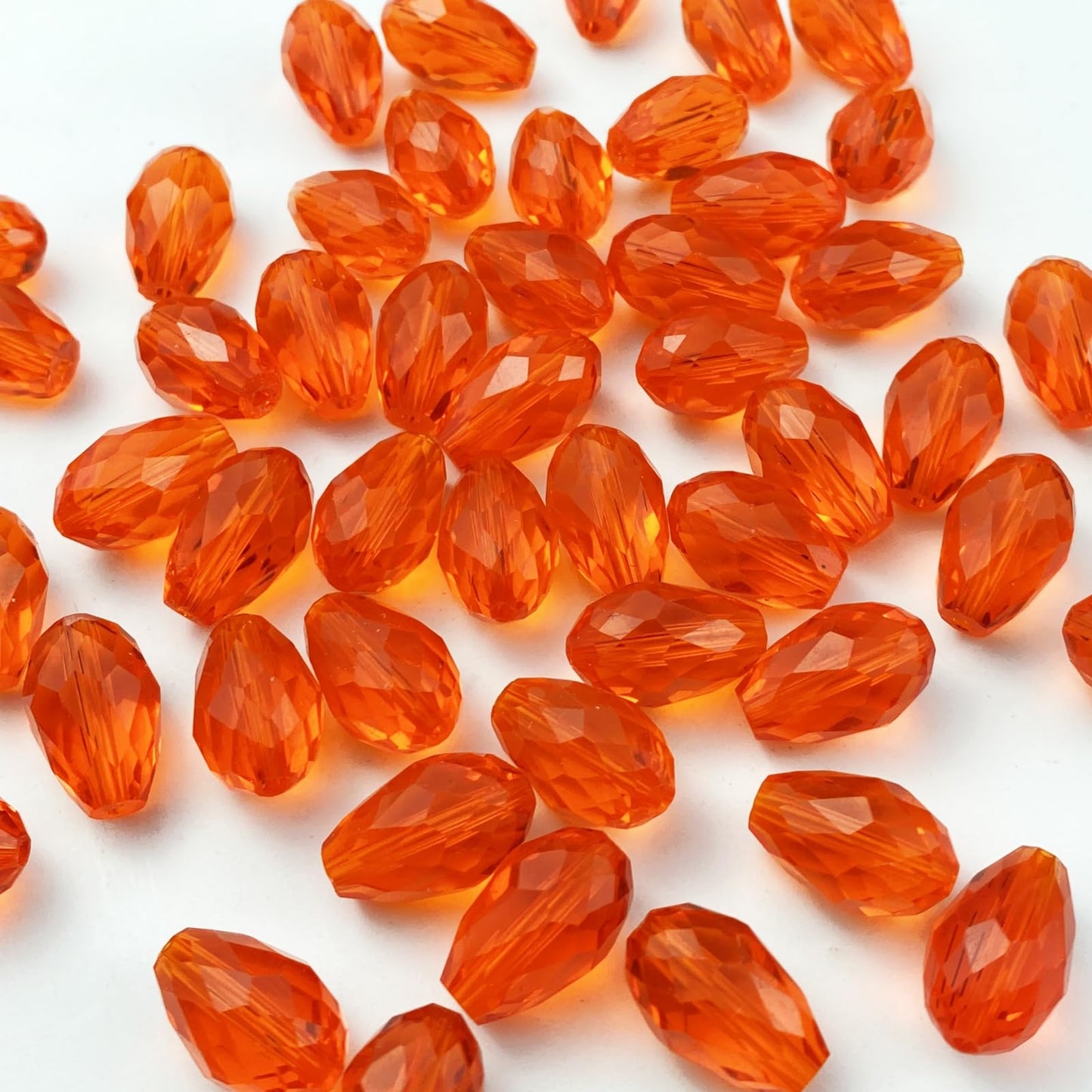Honkoolly 130pcs 6x8mm Teardrop Crystal Glass Beads Vertical Hole Faceted Glass Teardrop Spacer Beads for Bracelets Necklace Earring DIY Jewelry Making Craft(Orange)