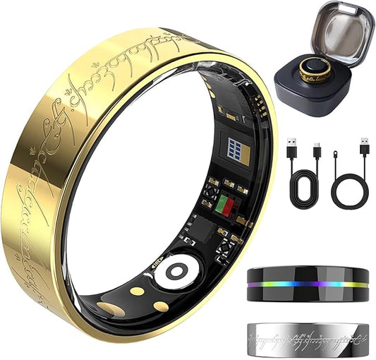 Ultra Smart Ring for Women Men,Health Fitness Tracker with Sleep/Blood Pressure/Oxygen Monitoring, Heart Rate & Activity Tracking,IP68 Waterproof, 5+Day Battery,No Subscription Fee 1-Gold 11