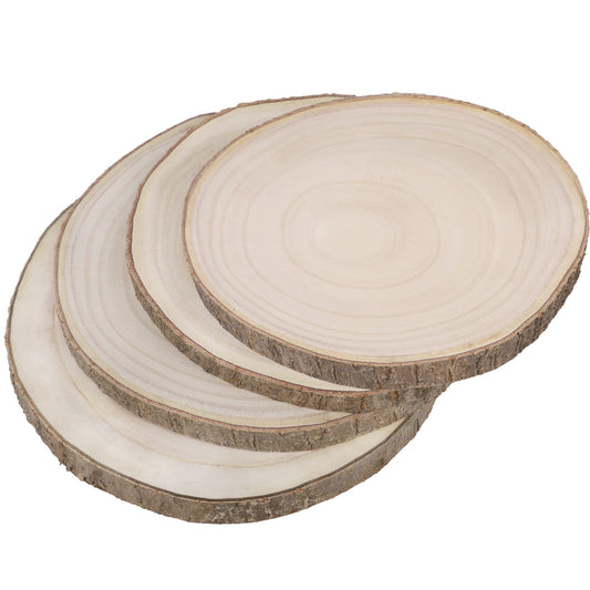 Prsildan 4 Pcs Large Natural Wood Slices, 11-12.5 Inches Unfinished Wood Centerpieces for Tables, DIY Round Rustic Wooden Circle Crafts for Wedding Table Décor