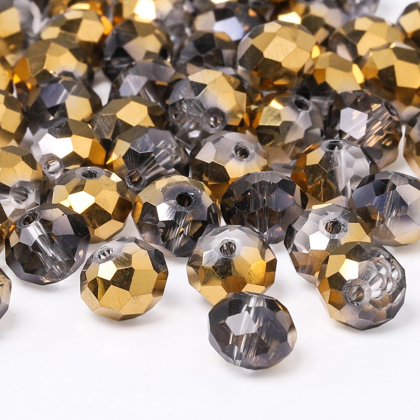 NITOPUPU 300pcs 8mm Crystal Glass Beads for Jewelry Making Faceted Rondelle Flat Beads for Bracelets Necklace Earrings DIY Crafts (Gold Flat Half-Plated Crystal Bead)