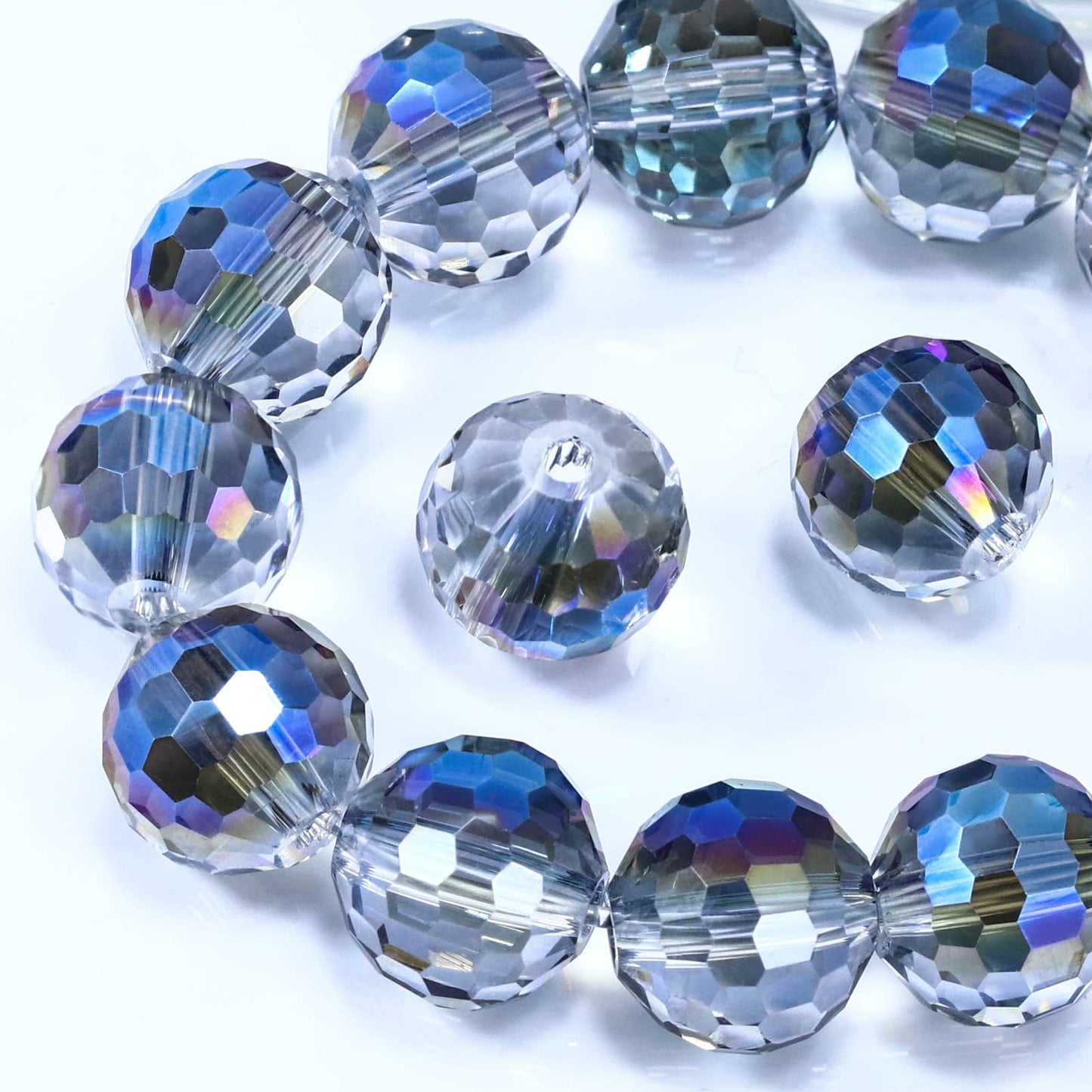 Dowarm 150PCS 6MM Round Crystal Glass Beads for Jewelry Making, Faceted Crystal Beads for Crafts Bracelet Wind Chimes Suncatcher, #5003 Crystal Rondelle Spacer Beads, Loose Gemstones, Blue Colorized