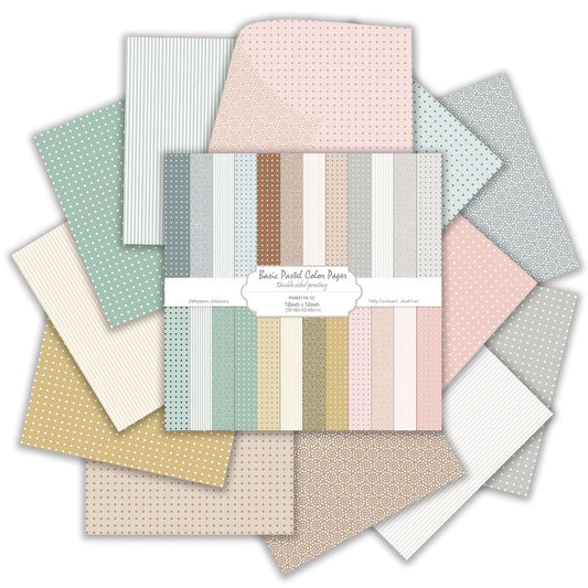 12×12 Scrapbook Paper, 24 Sheets Double-Sided Boho Patterned Paper, Colorful Dot Decorative Craft CardStock Papers for Scrapbooking Card Making DIY Album Junk Journal Decor (Basic Pastel Color)
