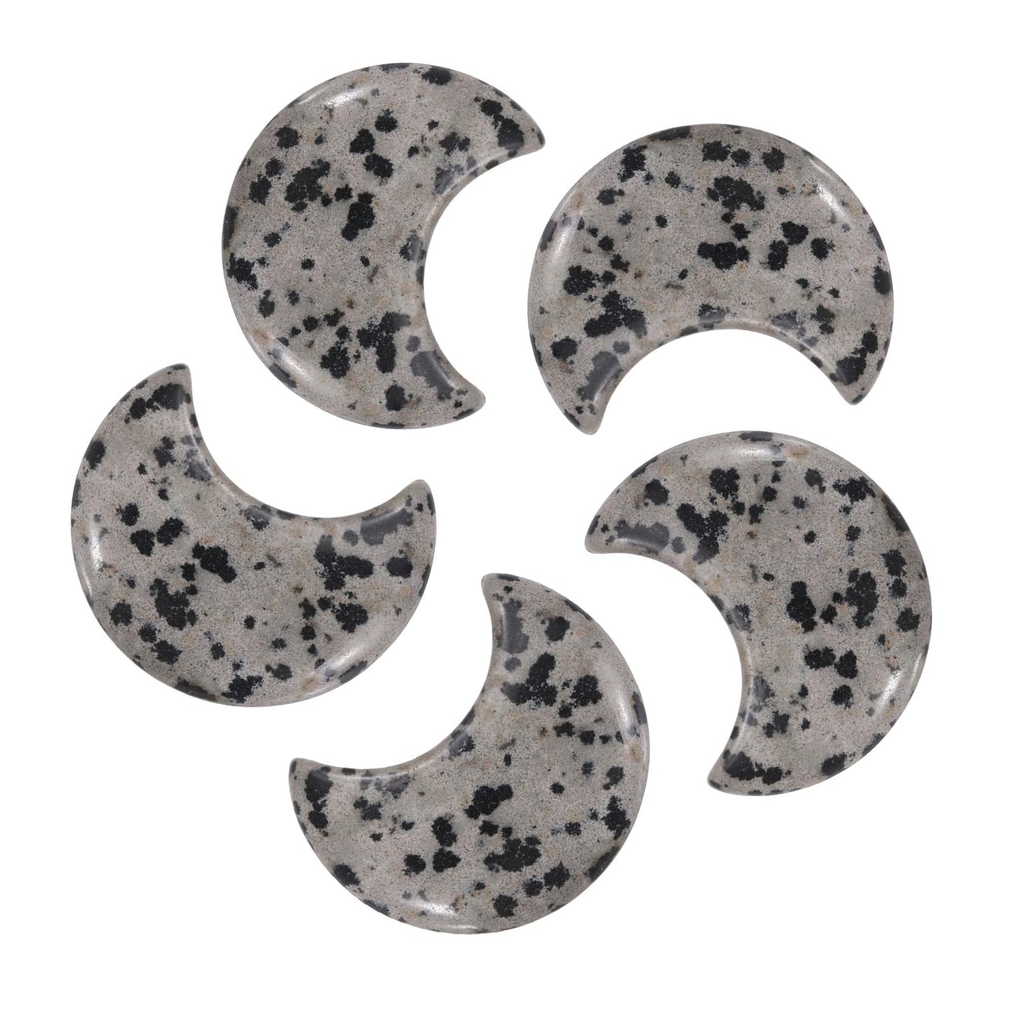 MECCANIXITY 5 Pcs Moon Crystal Worry Stone, 1.2 Inch Length Natural Spotted Jasper Moon Gemstone Bulk, Carved Pocket Stones for Meditation Balancing Pendant Decor
