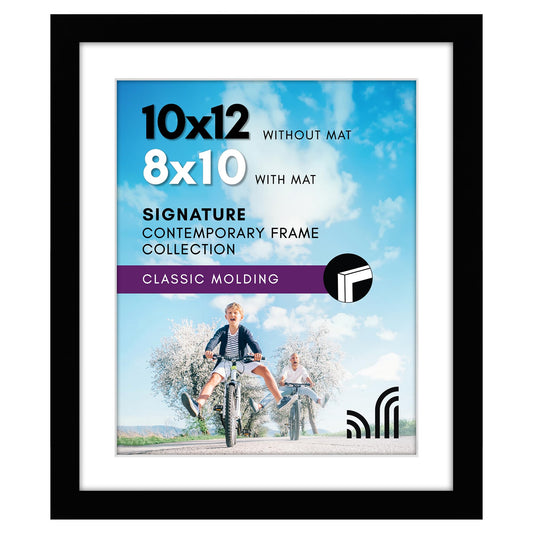 Americanflat 10x12 Picture Frame with Shatter-Resistant Glass - Use as 8x10 Frame with Mat or Display 10x12 Photo Without Mat - Signature Collection - Picture Frames for Wall Display - Black