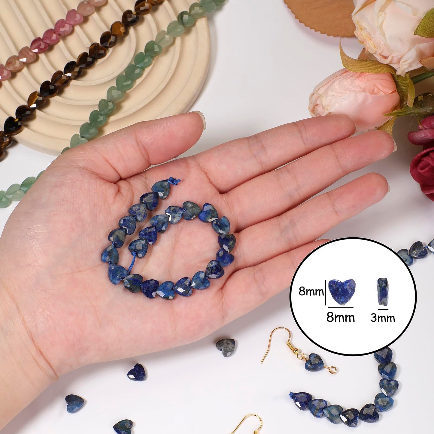 Nitopupu 22pcs Faceted Heart Stone Beads Natural Rhodochrosite Beads 8mm Crystals and Healing Stones for Jewelry Making Supplies, Friendship Bracelet Kit, Love Gifts