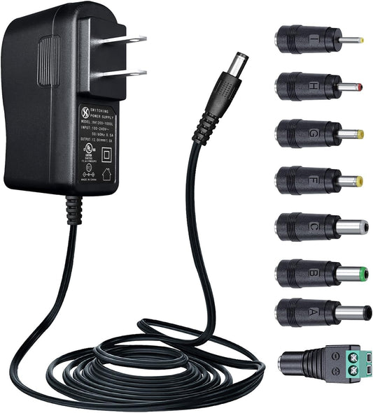 ANLINK 12V 1A 10ft 8 12W 12V 1000mA 800mA 500mA UL Listed Power Supply Adapter with Tips, AC to DC Replacement Power