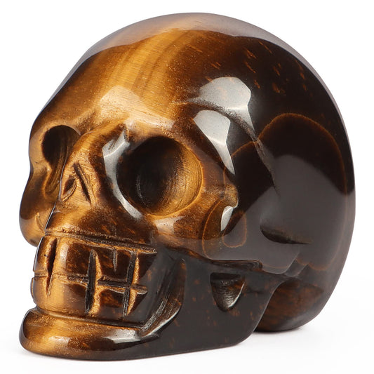 Artistone 2.0" Tiger Eye Crystal Skull Head Statue,Hand Carved Gemstone Human Reiki Skull Figurine Sculpture Crystal and Healing Stones for Home,Office Halloween Decor