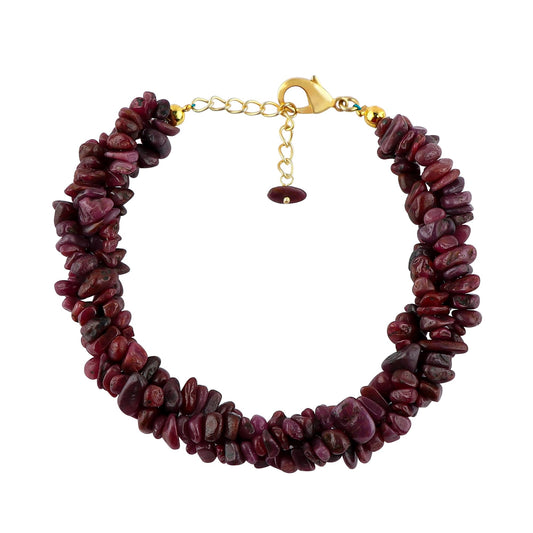 CRYSTALINES Natural Raw Ruby Gemstone Twisted Bracelet, Handmade Boho Jewelry for Women, Polished Uncut Nuggets Strand Stones, 14K Gold Plated, Healing Crystals, July Birthstone, Christmas Gift