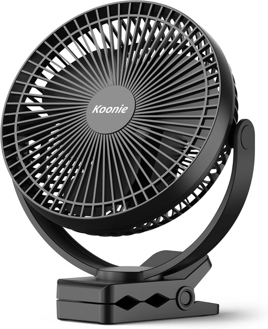 10000mAh 8-Inch 4 Koonie Clip on Fan Rechargeable, Battery Operated Desk Fan, USB Fan, Speeds, Strong Airflow, Sturdy