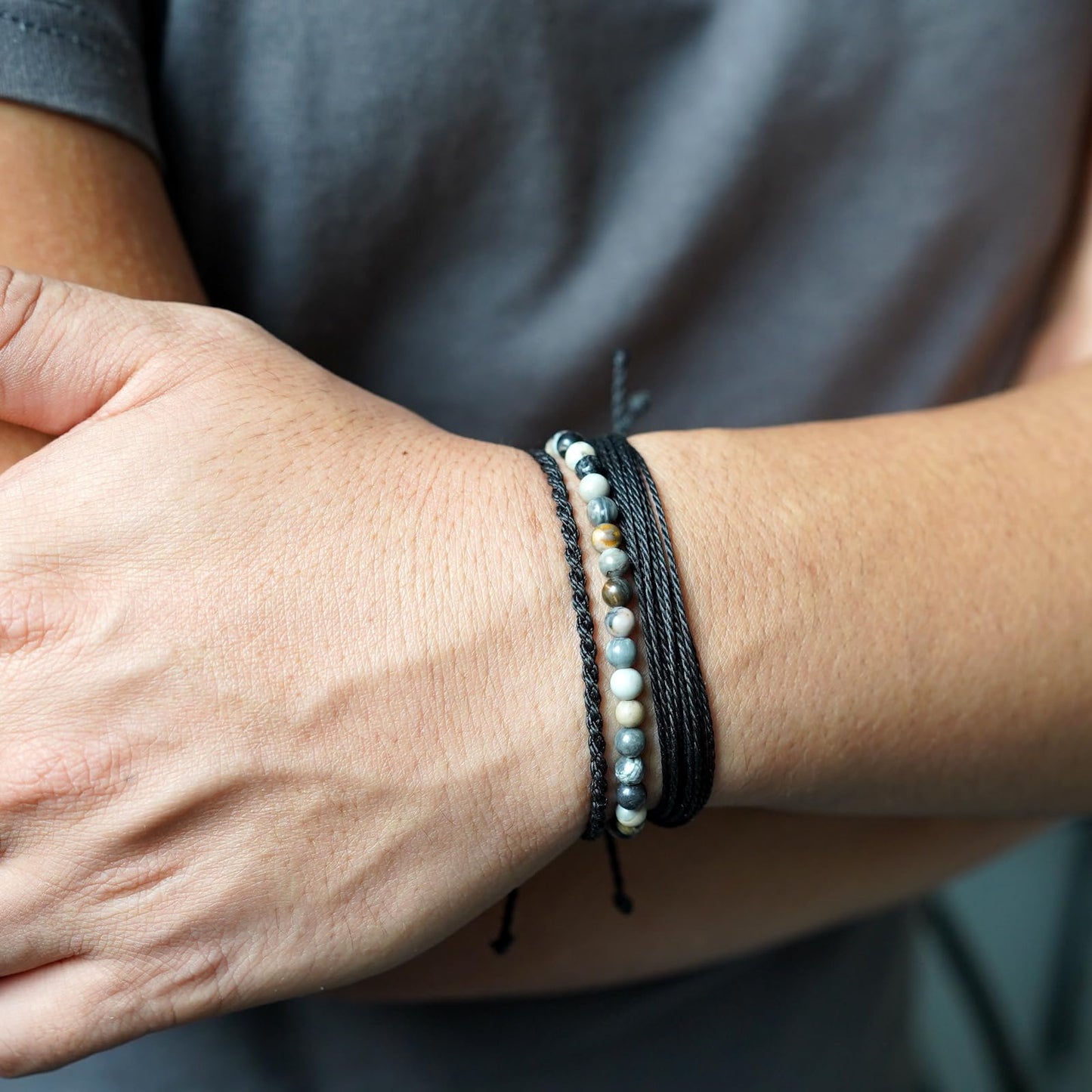 Handmade Natural Stone Beaded Healing Bracelet Gift for Men Adjustable Rope String Bracelet (Black Picasso, Adjustable)