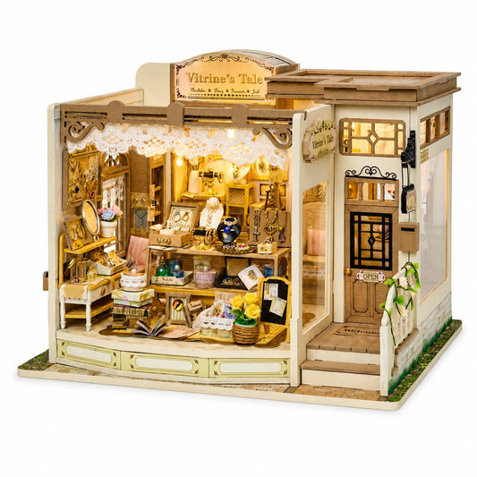 Roroom DIY Miniature Doll House with Furniture Dollhouse Kit for Adults and Teens,Booknook Tiny House Bookshelf Decor Mini 3D Wooden Puzzle, Gifts for Family, Friends (Vitrine's Tale)