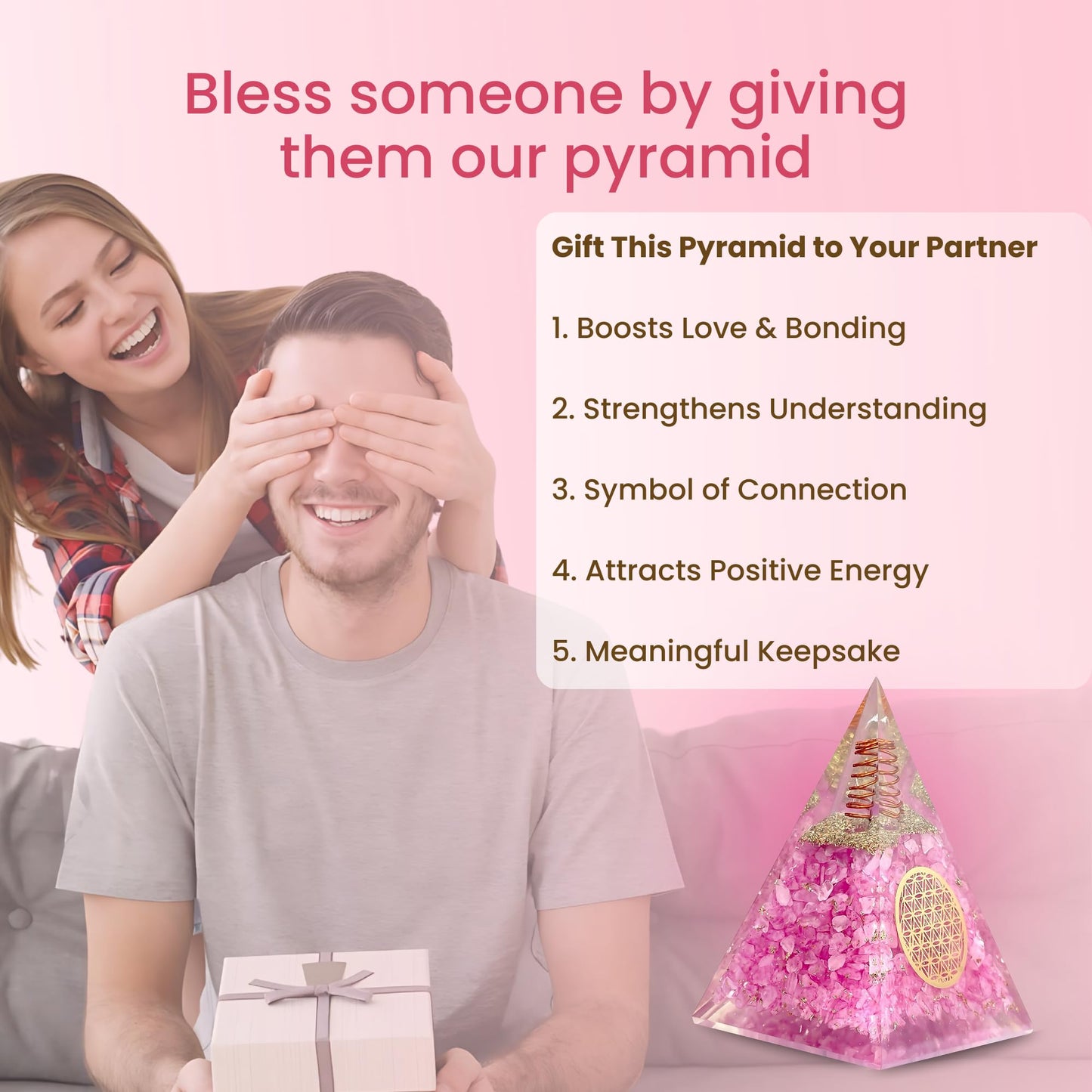 Rose Quartz Orgone Pyramid for Healing Energy – Handcrafted Crystal Pyramid with Copper Coil for Love, Harmony & Meditation – Reiki, Chakra Balancing, Positive Energy Generator Spiritual Gift